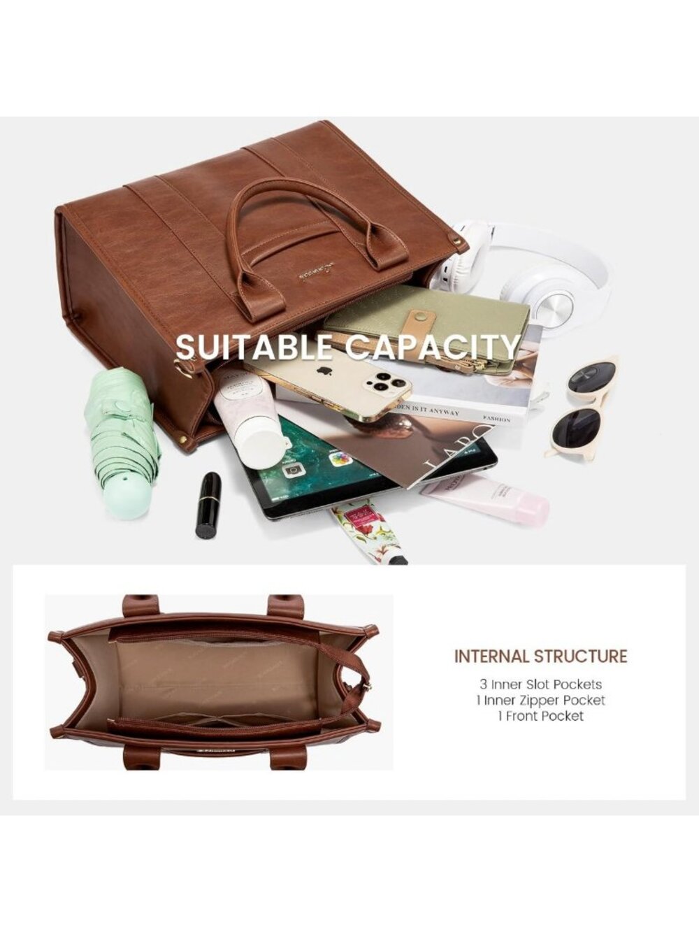 Stylish Leather Tote Bag for Women - Versatile Satchel, Crossbody & Shoulder - Picture 5 of 7